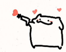 a black and white drawing of a cat with hearts coming out of its mouth .