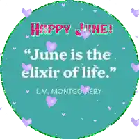 a quote from lm montgomery is surrounded by purple hearts
