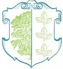it is a shield with a tree and leaves on it .