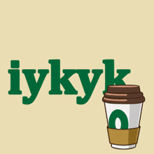 a drawing of a cup of coffee with the word iykyo on it