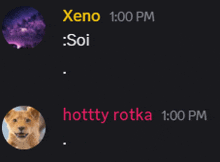 a screenshot of a text conversation between xeno and soi