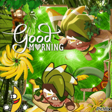 a good morning greeting card with cartoon characters