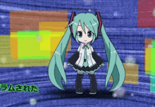 a cartoon of hatsune miku with chinese writing
