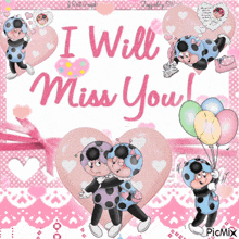 a ladybug holding a balloon with the words " i will miss you "