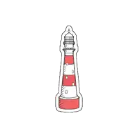 a red and white lighthouse on a white background