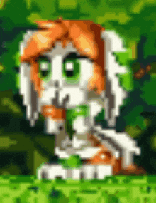 a pixel art drawing of a skeleton eating a green plant