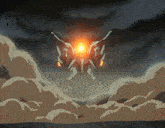 a cartoon drawing of a robot with a light coming out of the back