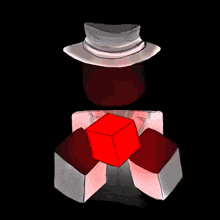 a man in a top hat holds a yellow cube in his hands