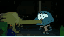a cartoon character from the amazing world of gumball is standing next to a cartoon character from the amazing world of gumball .
