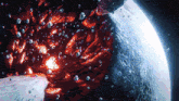 a computer generated image of a planet being destroyed by asteroids