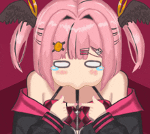 a drawing of a girl with pink hair and wings