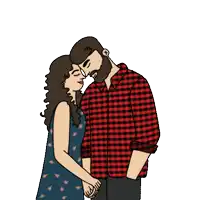 a cartoon of a man and a woman kissing