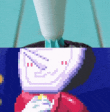 a pixel art of a person holding a piece of paper that says ' i love you ' on it