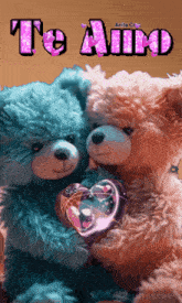 two teddy bears are hugging each other and the words te amo are on the bottom
