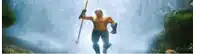 a man is holding a trident in front of a waterfall in a movie .