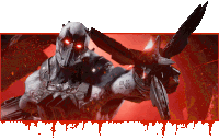 a robot with red eyes is holding a gun and has the number 26 on his arm
