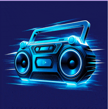 an illustration of a boombox with glowing speakers on a blue background