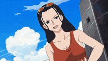 a cartoon drawing of a girl with sunglasses on her head
