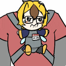 a cartoon character with a name tag that says sticky on it