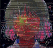 a painting of a girl with a colorful explosion in her head .