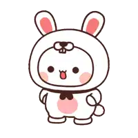 a cartoon drawing of a white bunny with pink ears and a bow tie
