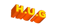 the word hug is written in orange and yellow