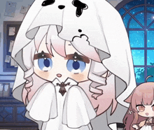a girl with a ghost on her head is standing next to another girl
