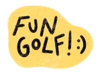 a sticker that says fun golf on a yellow background