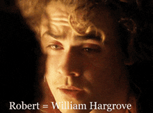 a close up of a person 's face with the name robert william hargrove