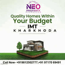 an ad for neo property kharkhoda shows a house