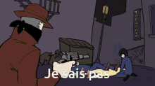 a blurry picture of a man and a monster with the words je sais pas written on the bottom