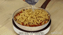 500 ml of water is being poured into a frying pan