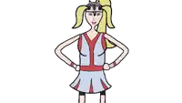 a cartoon drawing of a woman wearing a helmet and a crown