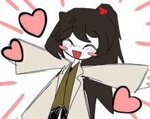 a drawing of a girl surrounded by hearts