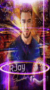 a picture of a man with the name r jay written on it