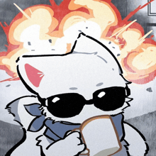 a cartoon drawing of a cat wearing sunglasses holding a cup of coffee
