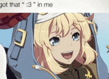 a picture of a blonde anime girl with a caption that says " got that "