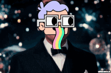 a cartoon of a man in a suit with a rainbow tongue
