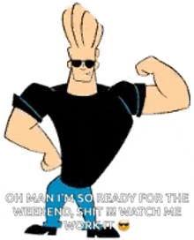 a cartoon character is making a funny face with his hands over his head .