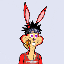 a cartoon rabbit wearing a red jersey that says crystal rabbit on it