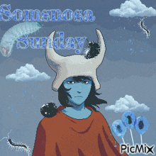 a pixel art drawing of a girl with horns and the words somshosa sunday