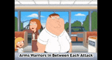 arms warriors in between each attack is written on a screen
