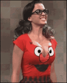 Sexy Nerdy GIF - Katy Perry Boobs Elmo Shirt GIFs