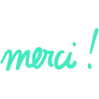 the word merci is written in green and pink letters