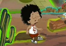 a cartoon of a boy with an afro wearing a white shirt and tie