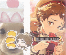 a picture of mitsuru solo de bread next to a picture of a cat