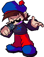 a cartoon character with a microphone in his hand