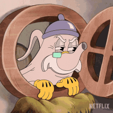 squinting elder kettle the cuphead show im keeping an eye on you youre under my watch