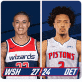 a wizards player and a pistons player are shown