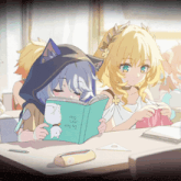 a girl is reading a book that says " i love you " on it